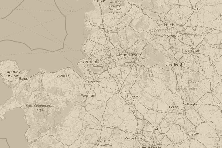 Map of the area around Cheshire, U.K., centred on the reported position