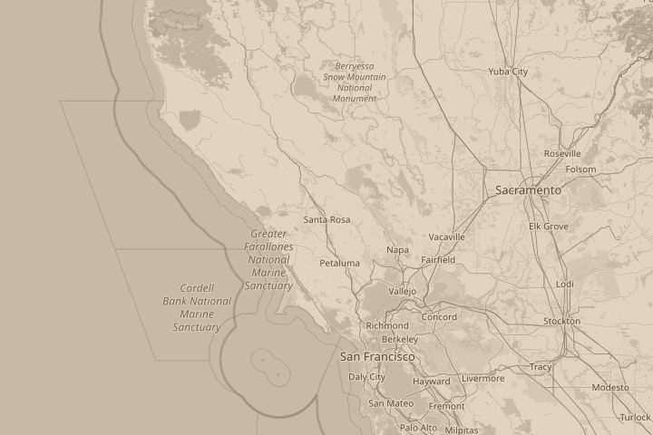 Map of the area around Santa Rosa, CA, USA, centred on the reported position