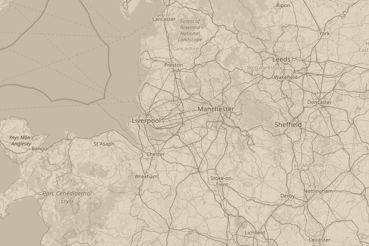 Map of the area around north west uk, centred on the reported position