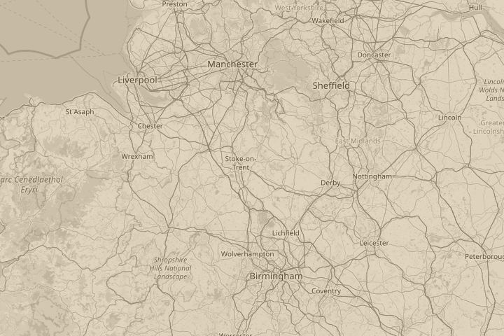 Map of the area around caverswal, centred on the reported position