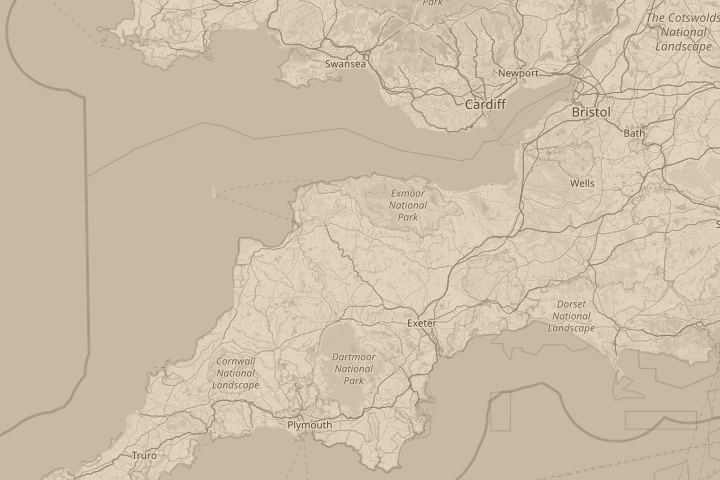 Map of the area around north devon A38, centred on the reported position