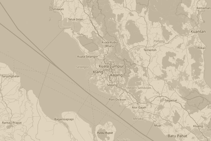 Map of the area around Malaysia, centred on the reported position