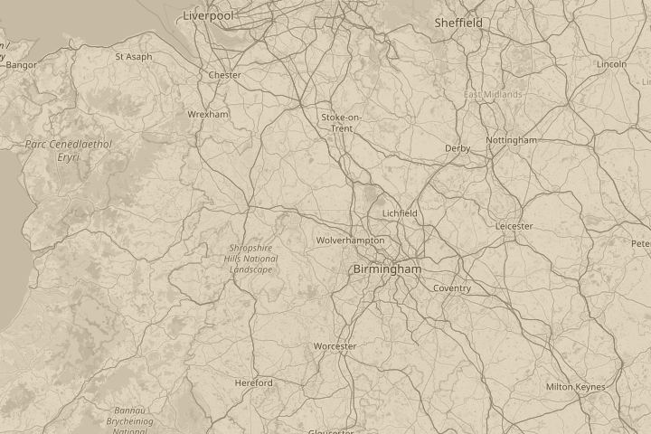 Map of the area around Telford, England, centred on the reported position