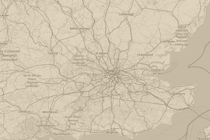 Map of the area around London, centred on the reported position