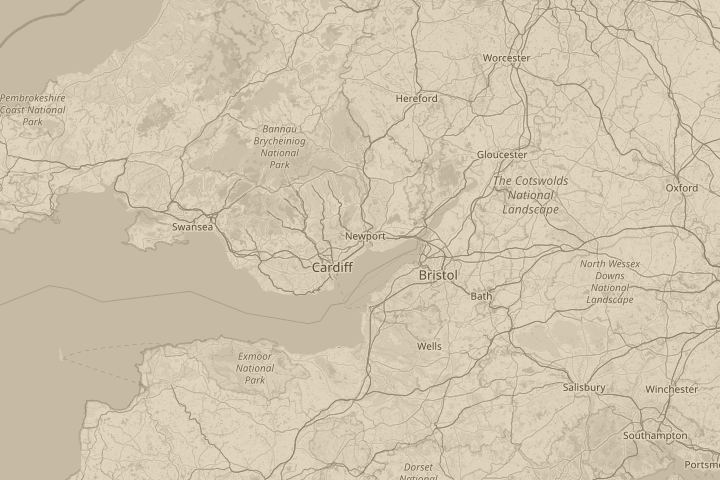 Map of the area around Newport, Wales, centred on the reported position