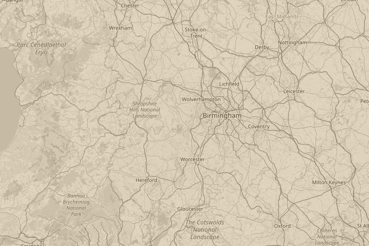 Map of the area around flying above the road, centred on the reported position