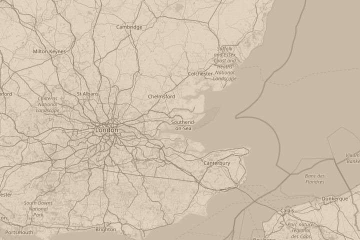 Map of the area around Over Southend on Sea, centred on the reported position