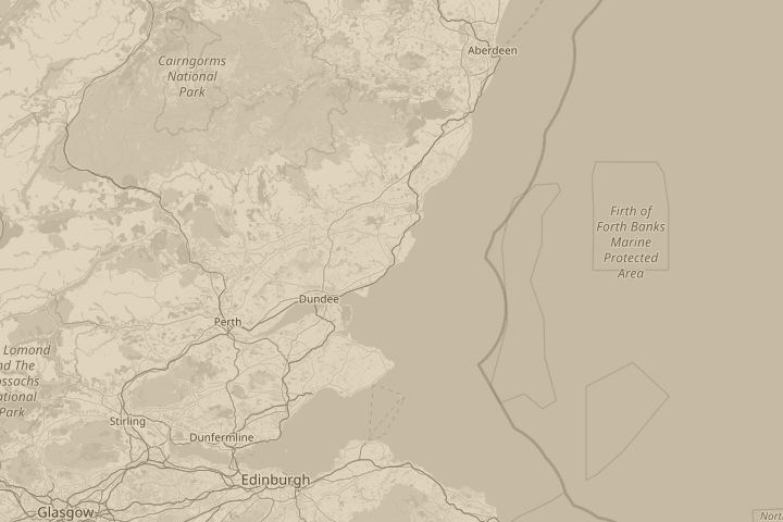 Map of the area around Angus, Scotland, centred on the reported position