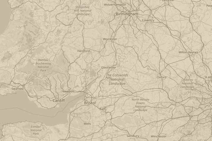 Map of the area around Quedgeley, Gloucester, centred on the reported position