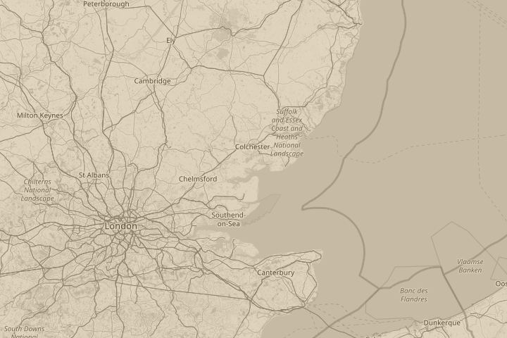 Map of the area around Mearsea Island, colchester uk, centred on the reported position