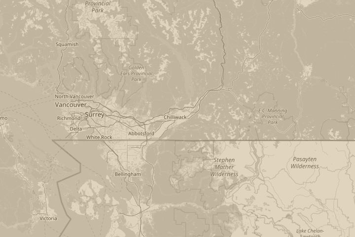 Map of the area around Chilliwack, centred on the reported position
