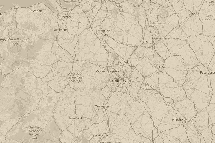 Map of the area around Wolverhampton, UK, centred on the reported position