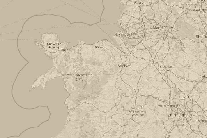 Map of the area around Gwyddelwern, North Wales, centred on the reported position