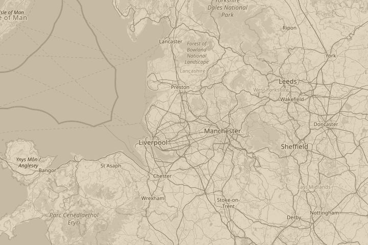 Map of the area around Wigan, England, centred on the reported position
