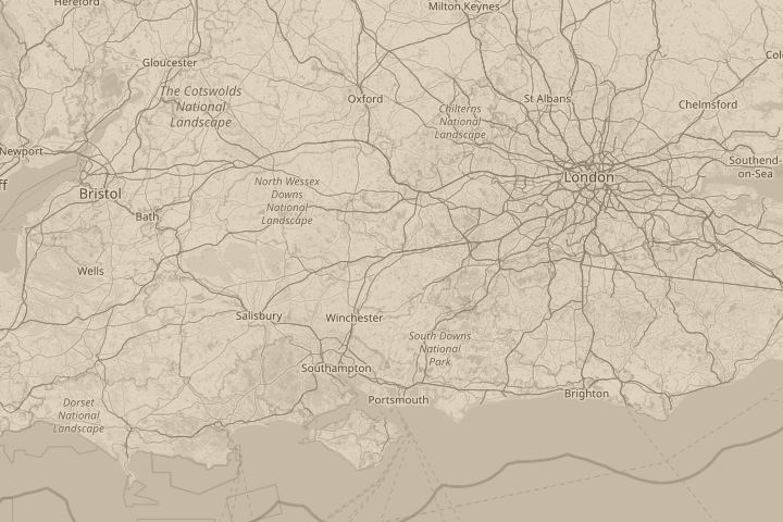 Map of the area around Basingstoke, Hampshire, UK, centred on the reported position