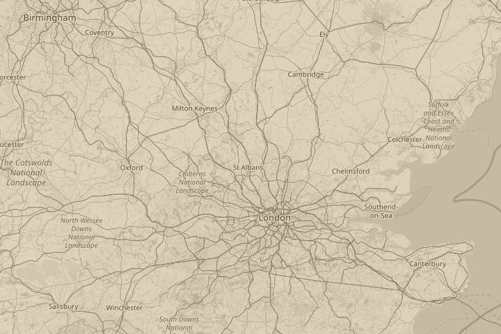Map of the area around above St Albans, England, centred on the reported position