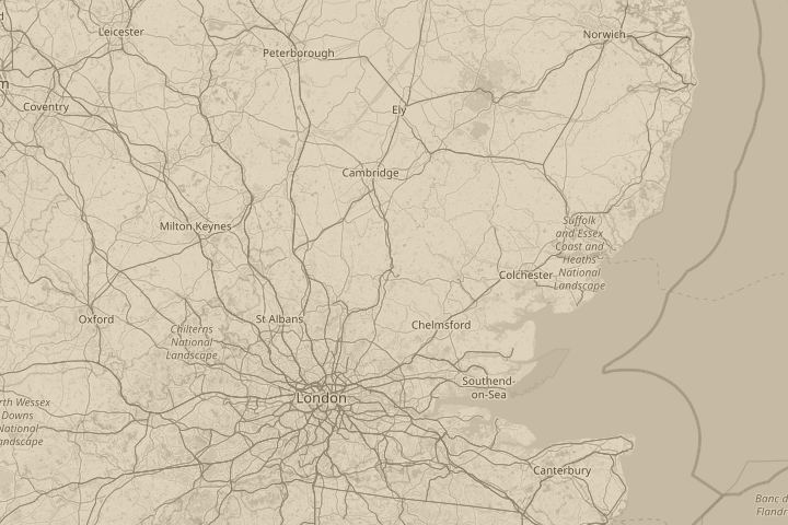 Map of the area around near stansted airport, centred on the reported position