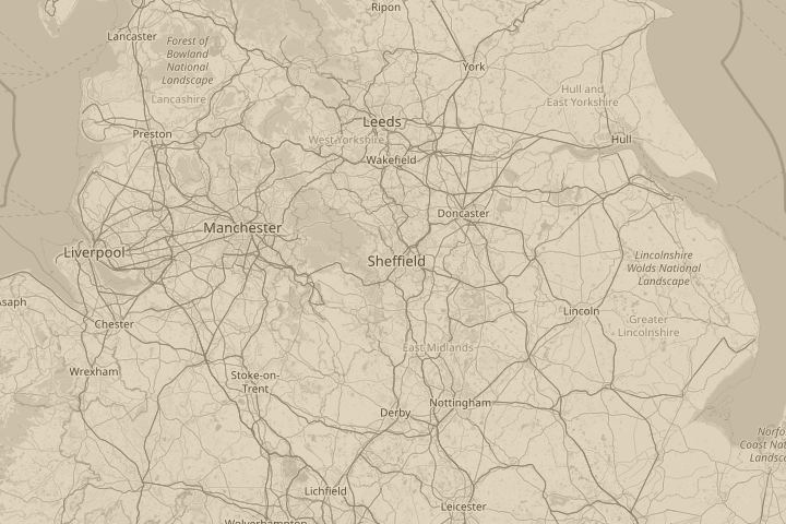 Map of the area around Sheffield, centred on the reported position