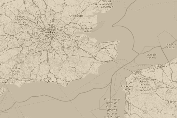 Map of the area around Ashford, Kent, England, centred on the reported position