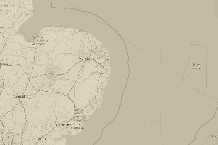 Map of the area around Lowestoft, Suffolk, centred on the reported position