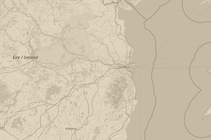 Map of the area around Over the Dublin mountains, centred on the reported position
