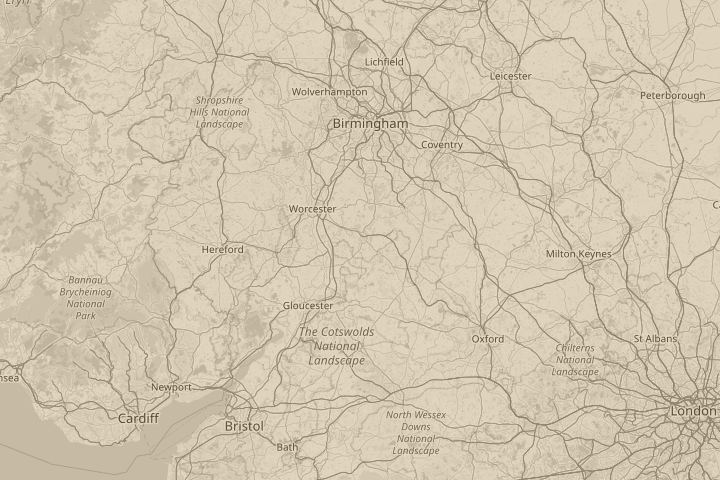 Map of the area around Evesham,Worcestershire,UK, centred on the reported position