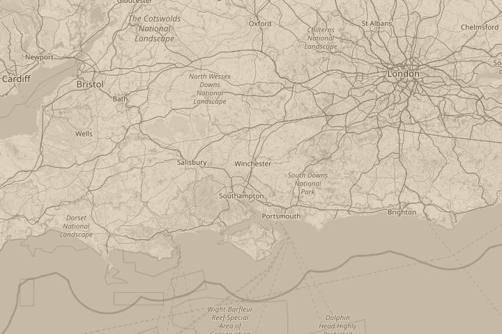 Map of the area around Winchester, centred on the reported position