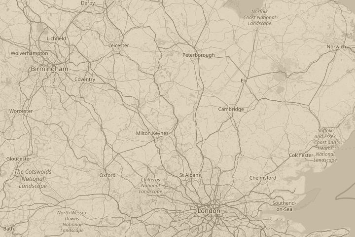 Map of the area around bedford, centred on the reported position