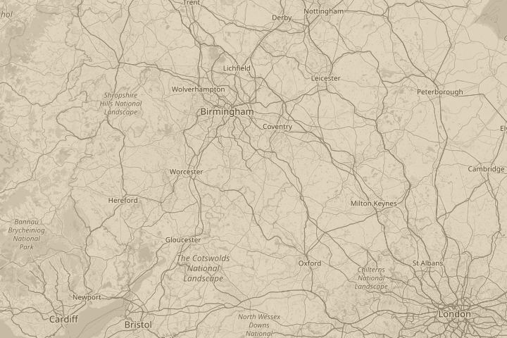 Map of the area around Statford upon Avon, centred on the reported position