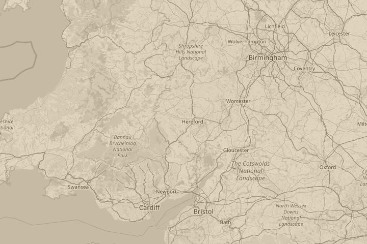Map of the area around From an aircraft over UK, centred on the reported position