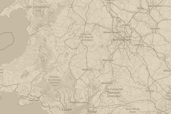 Map of the area around England, centred on the reported position