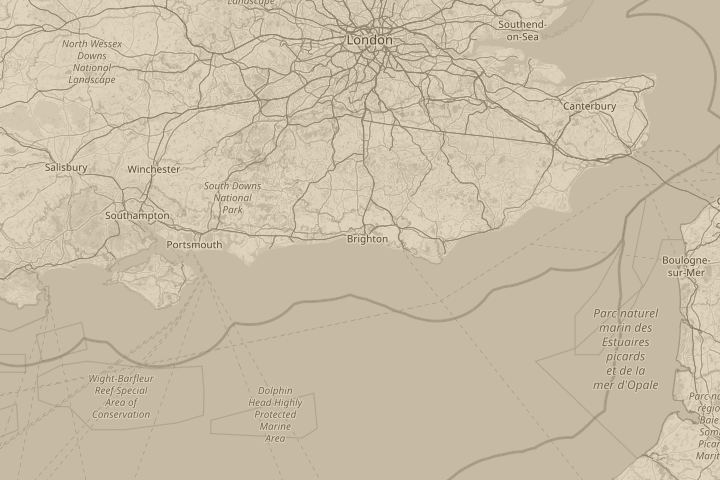 Map of the area around Brighton, England, centred on the reported position