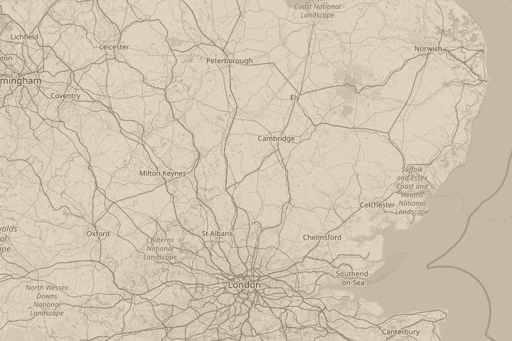 Map of the area around near cambridge, england, centred on the reported position