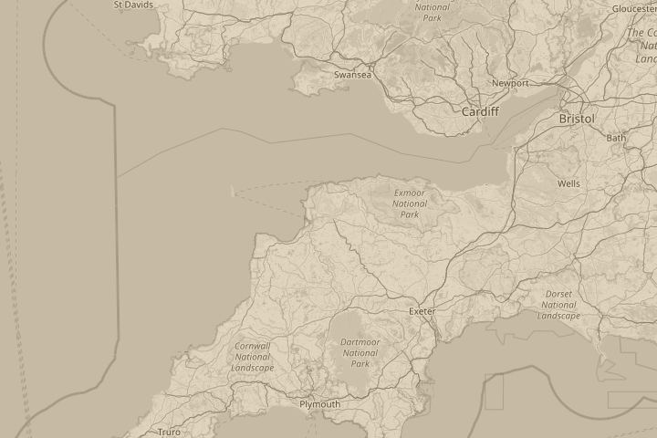 Map of the area around Sticklepath-Bickington, centred on the reported position
