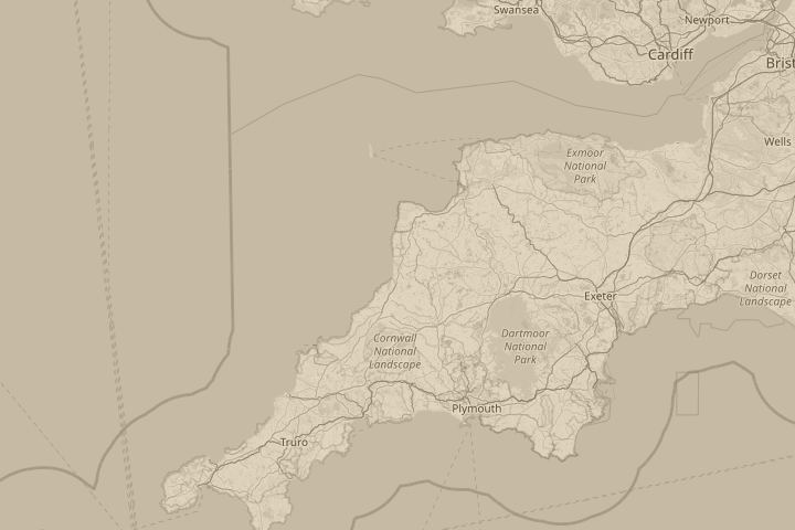 Map of the area around Bude, centred on the reported position