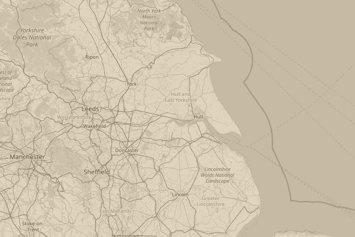 Map of the area around Brough, E. Yorks, UK, centred on the reported position