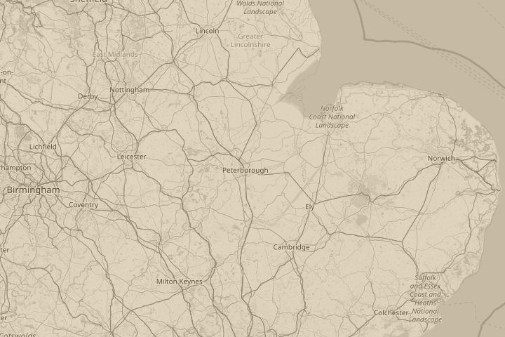 Map of the area around Peterborough, centred on the reported position