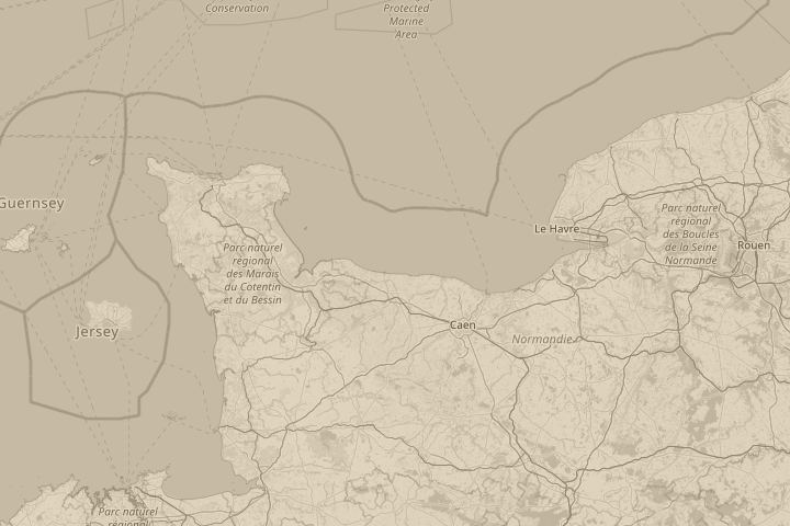 Map of the area around Jersey Channel Islands. UK, centred on the reported position