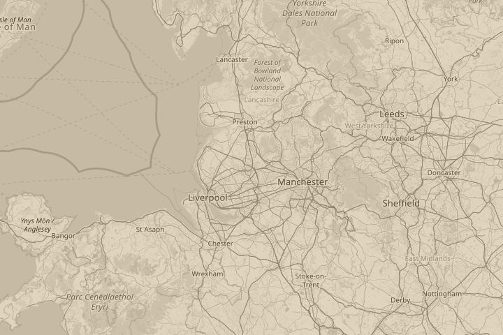 Map of the area around Wigan,England, centred on the reported position