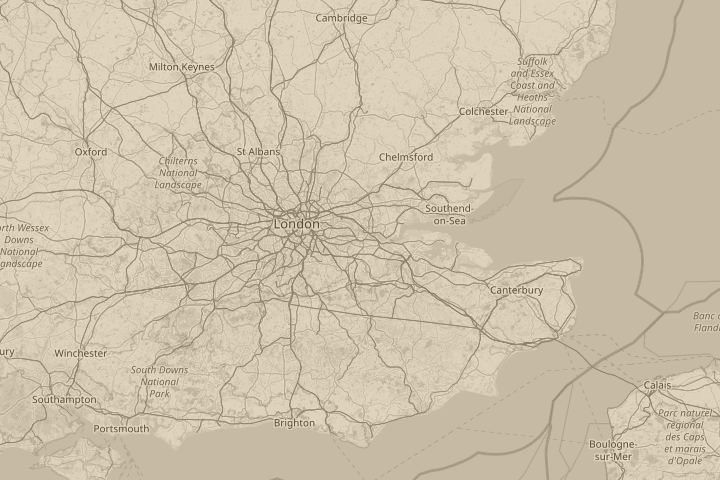 Map of the area around Over Dartford, near London, UK, centred on the reported position