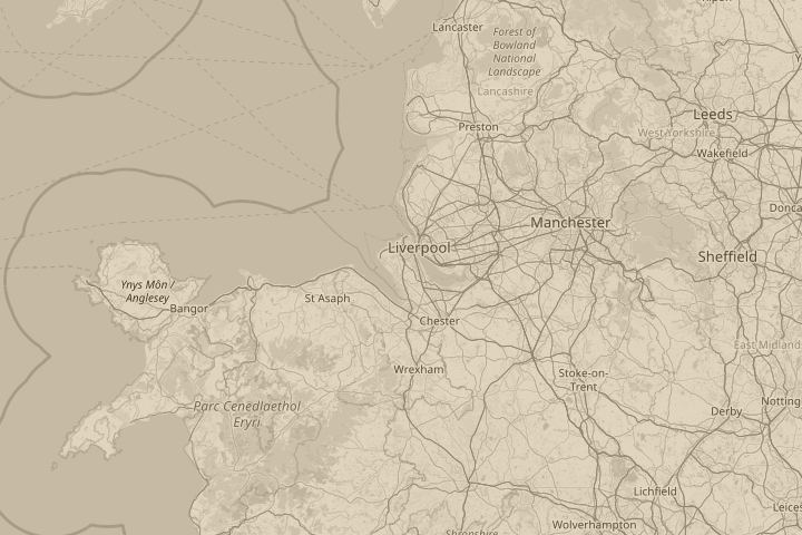 Map of the area around Storeton Lane, Wirral, centred on the reported position