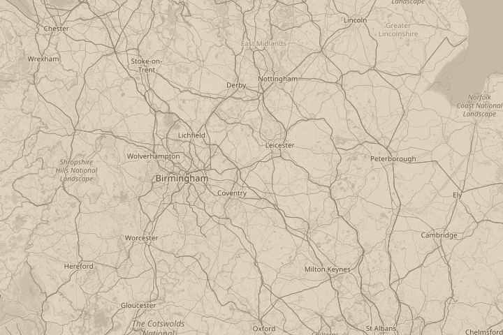 Map of the area around Burbage nr Leicester (UK), centred on the reported position