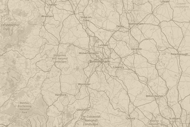 Map of the area around birmingham, centred on the reported position