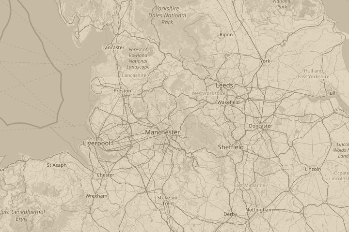 Map of the area around Shaw, Manchester, England, centred on the reported position