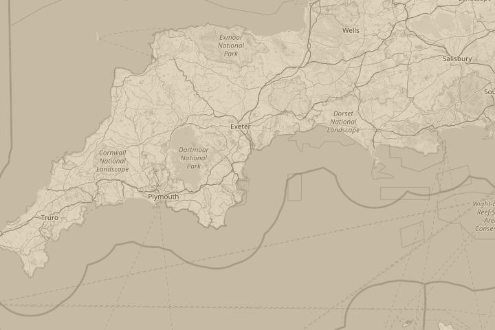 Map of the area around Teignmouth,Devon, UK, centred on the reported position