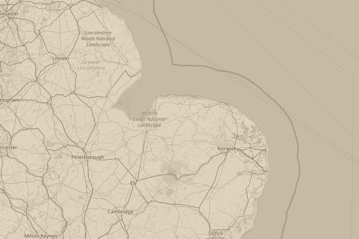 Map of the area around Tatterford, Norfolk, centred on the reported position