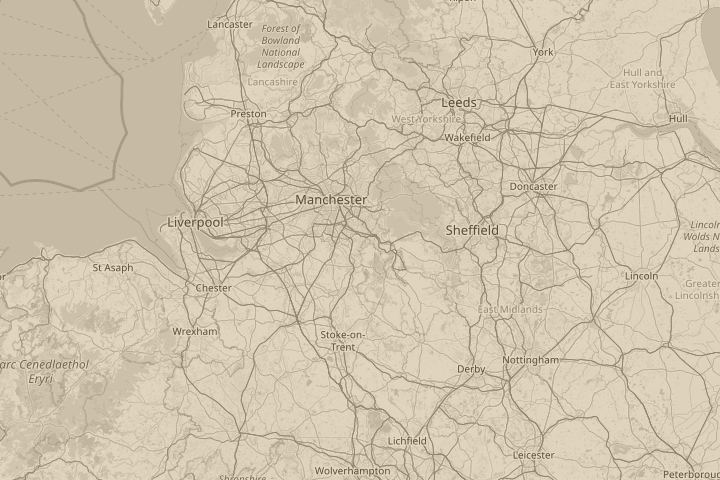 Map of the area around Across the manchester region, centred on the reported position