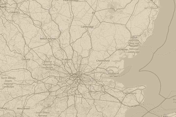 Map of the area around above harlow, essex UK, centred on the reported position