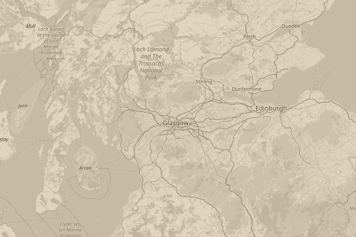 Map of the area around glasgow, centred on the reported position