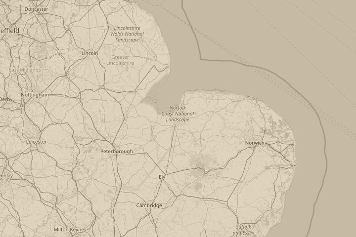 Map of the area around over kings lynn, specifically, centred on the reported position